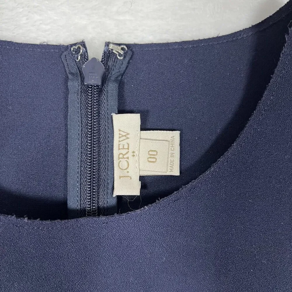 J Crew Womens 00 Navy Blue Scalloped Sheath Dress Sleeveless Fitted Back Zip